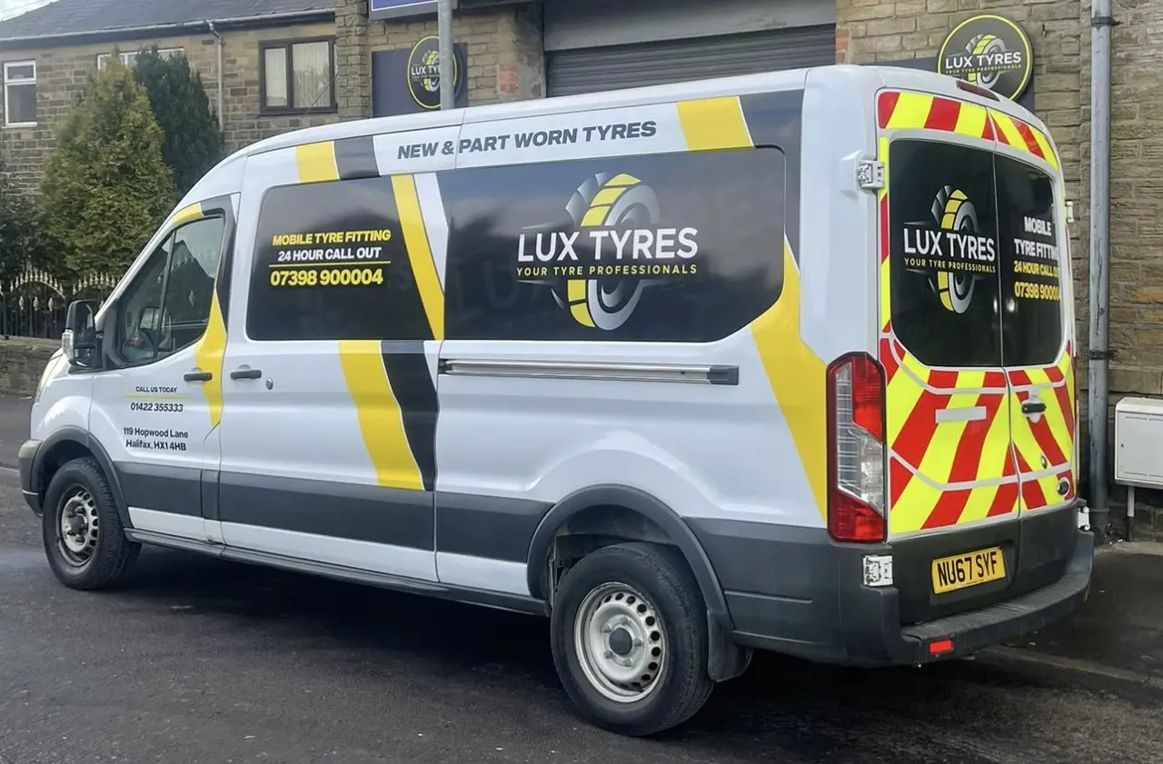 Lux Tyres branded Ford Transit mobile fitting van - 24hr call out 07398 900004