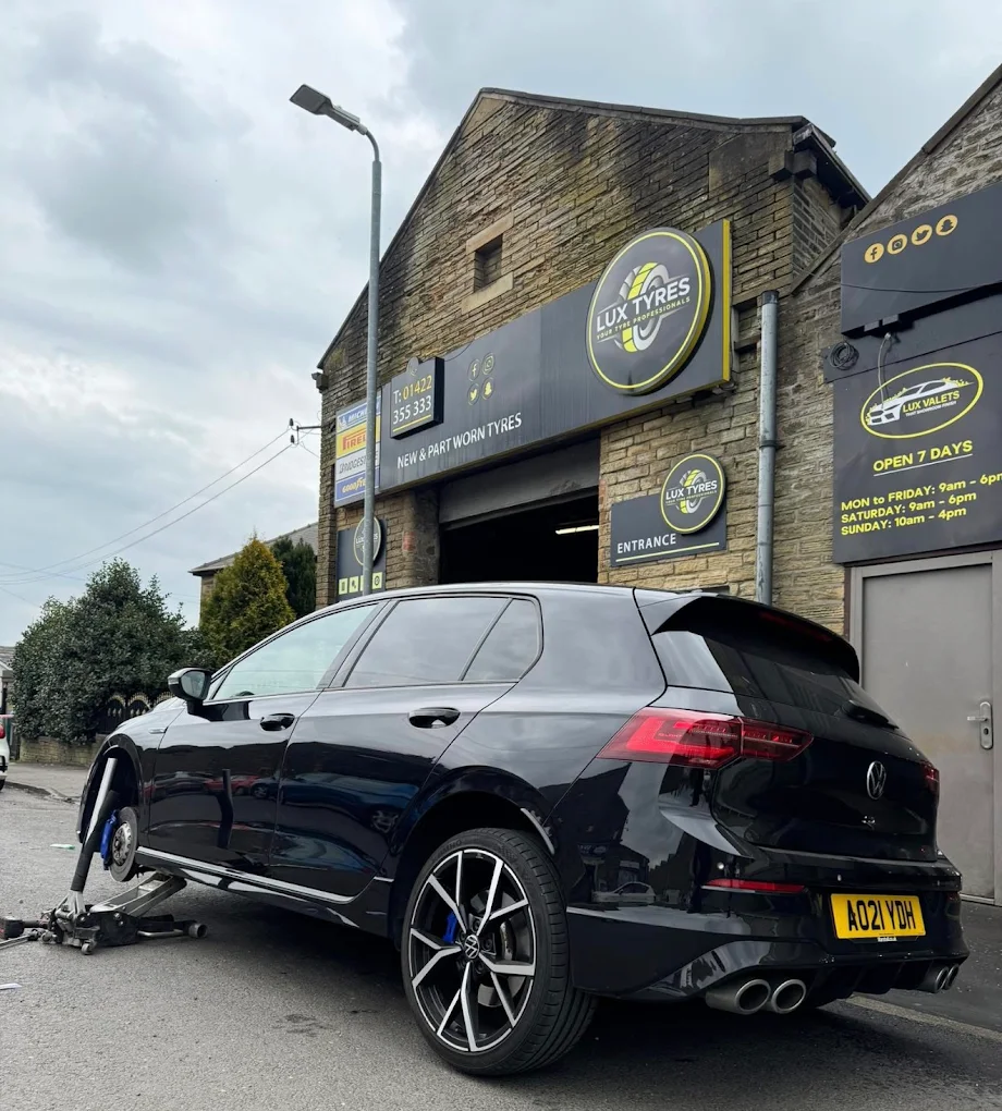 Black VW Golf R tyre change at Lux Tyres Halifax